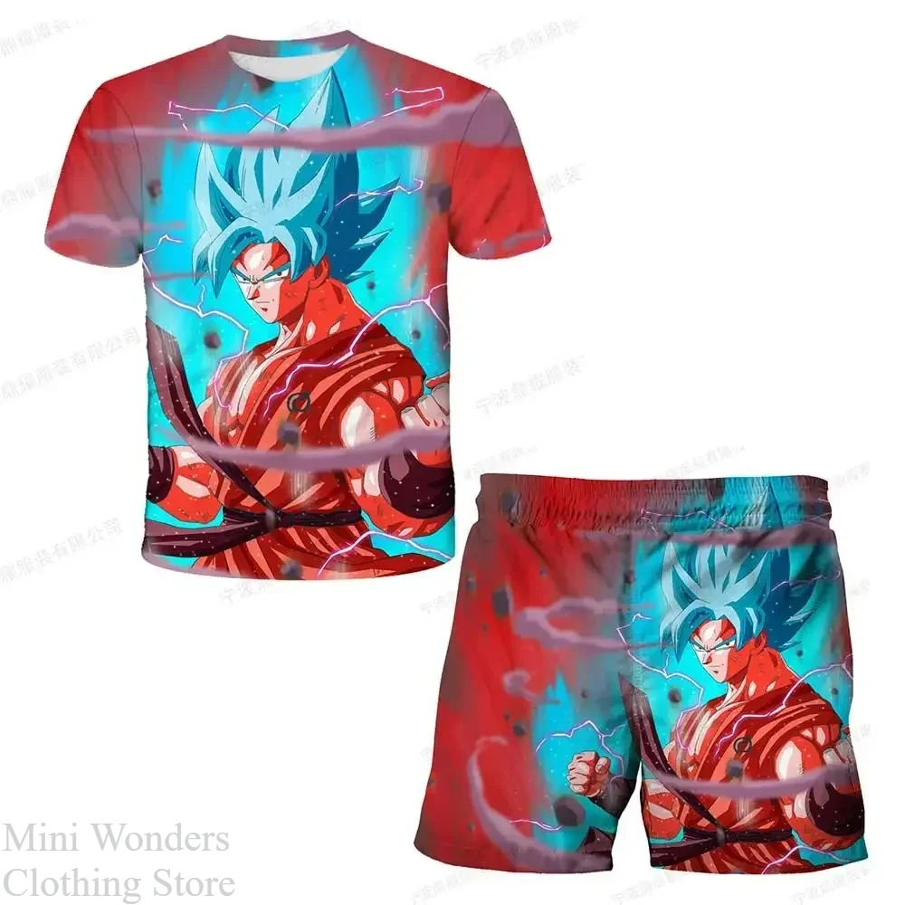 

Fashion Summer Anime Dragon Ball Z Children's 3D T-shirt Set Top Shorts Breathable Goku Character Boy Cosplay Gift Kids Clothing