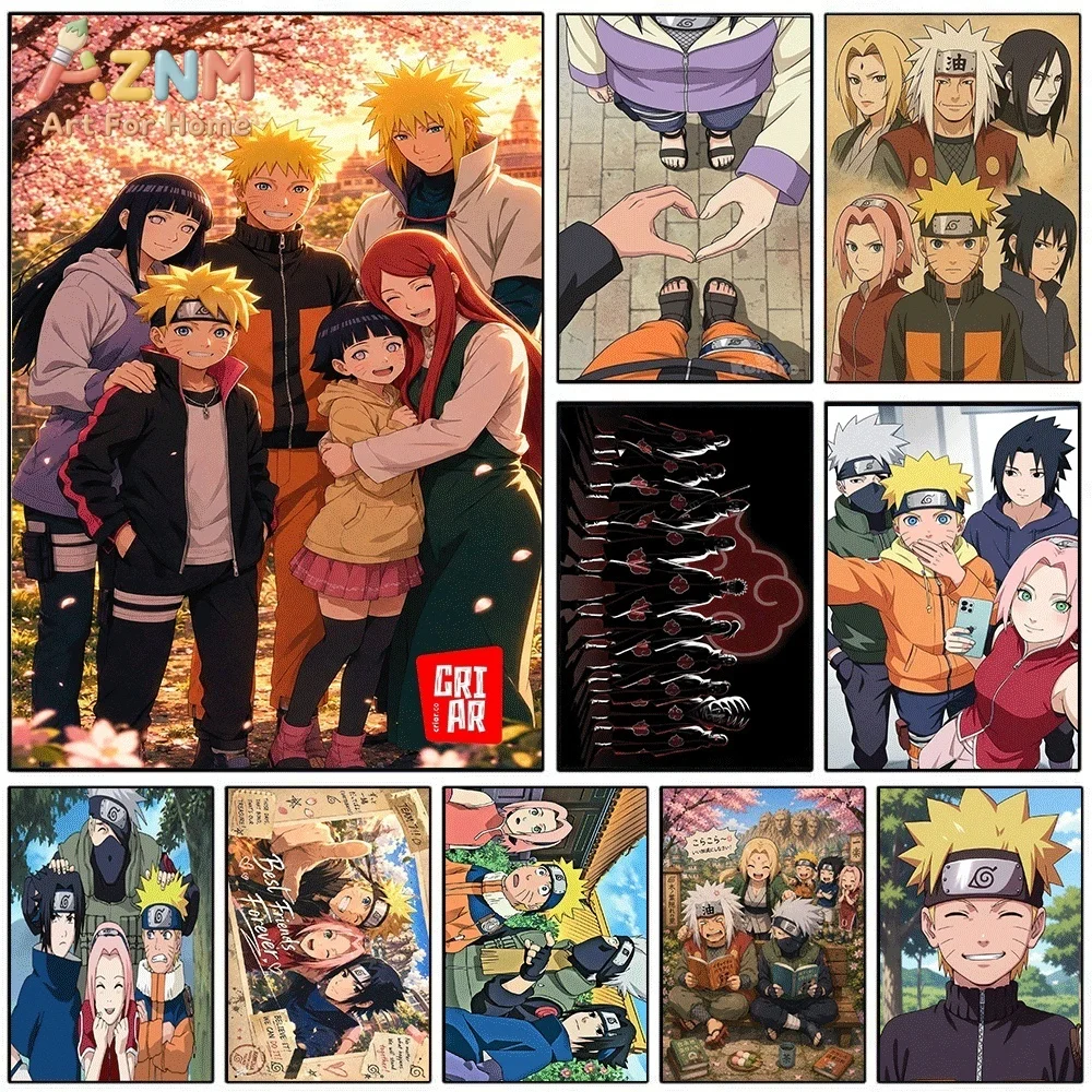 Naruto Uzumaki Family Portrait Anime Canvas Wall Art Print Poster Unframed Canvas Painting Home Bedroom Living Room Wall Decor