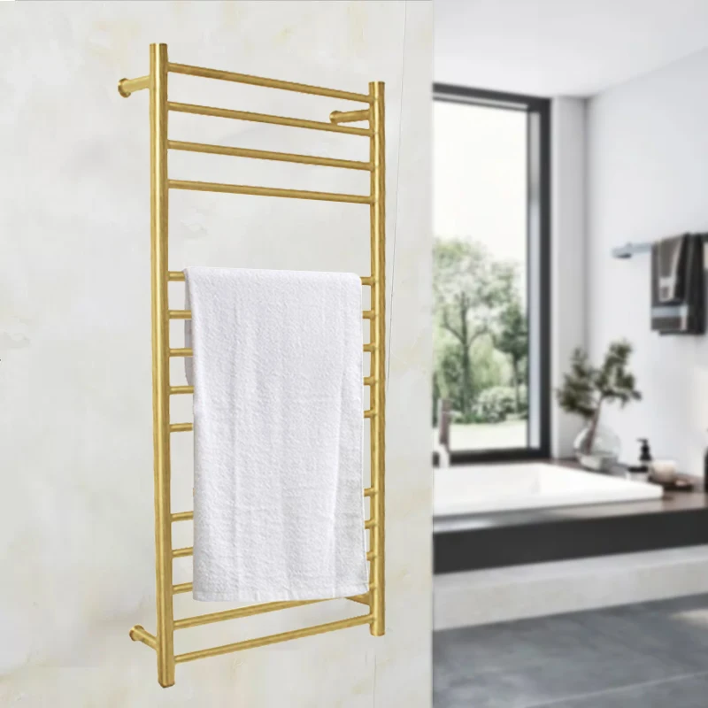 Electric Brushed Gold Towel Warmer Bathroom Stainless Steel Wall Mounted Cloth Towel Heated Drying Rack