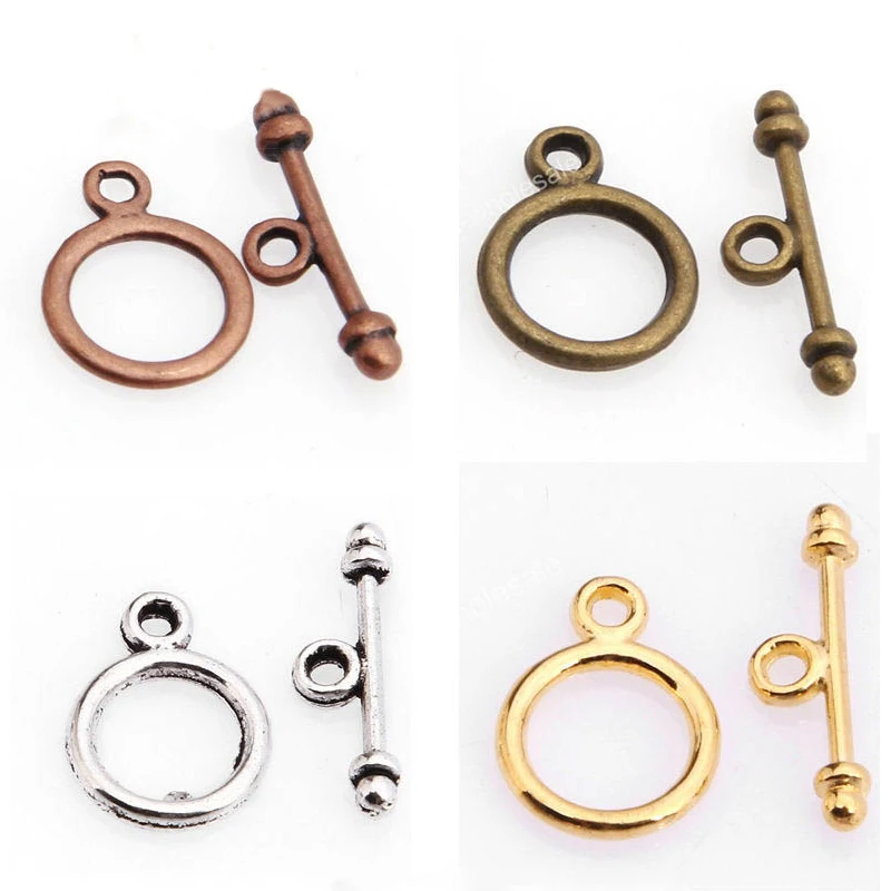 30 Sets Antique Tibetan Silver Toggle Clasps for Diy Bracelets Necklace Round Metal Clasps Hooks Jewelry Making Findings