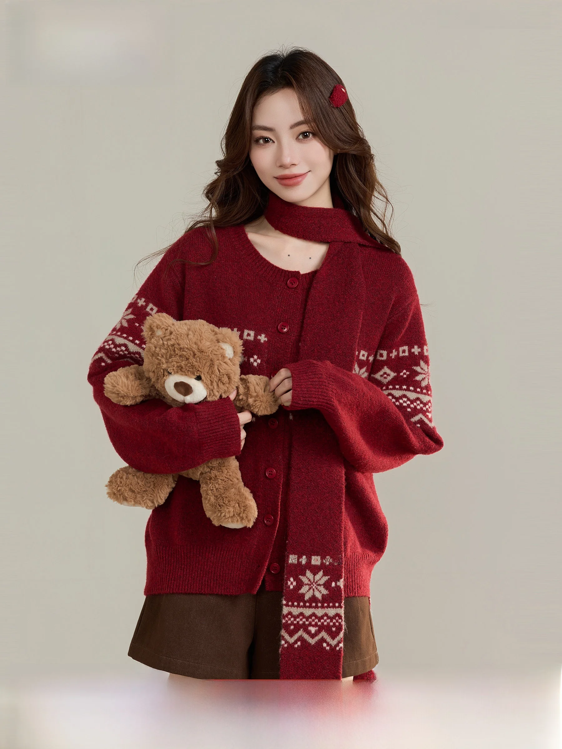 

Женский свитер Lingjiu Warm Flame Weave Dr Lazy Sle, осень-зима 2025, новинка, маленький размер, открытый кардиган-пальто с геометрическим узором