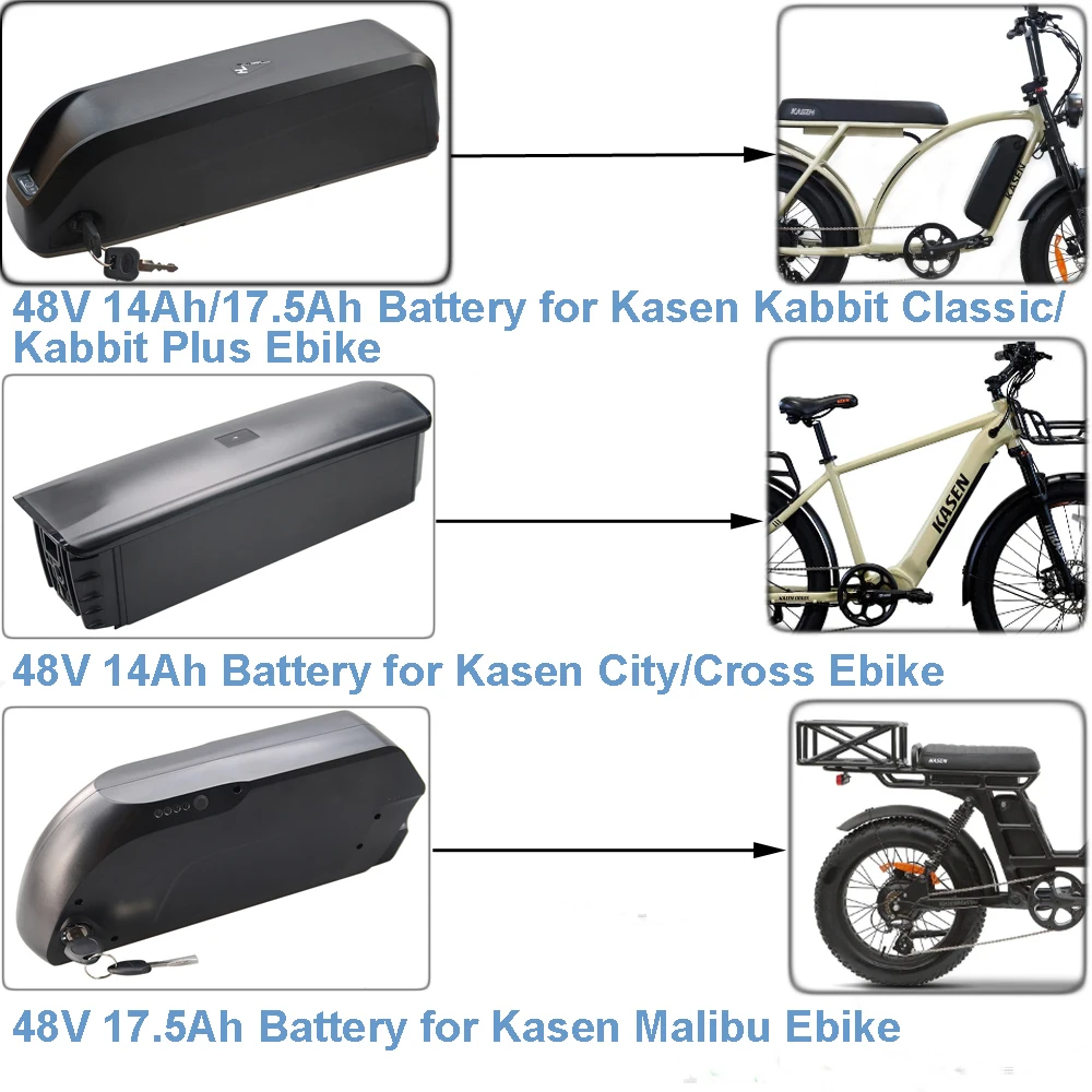 

Ebike Battery 48V 14Ah 14.5Ah 15Ah 17.5Ah 20Ah Lithium-ion Battery for Kasen Kabbit Plus 2.0 City Cross Ranger ST Electric Bike