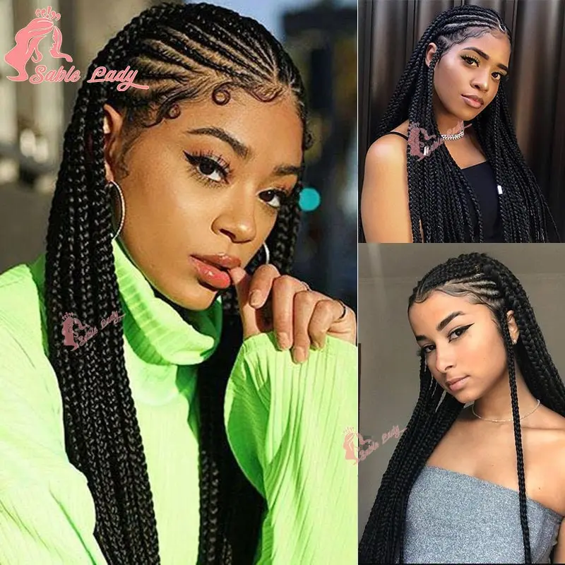 

Twist Box Braided Synthetic Full Lace Box Braiding Wig For Black Women Knotless Braided Wig Lace Front Wigs Straight Braid Wig