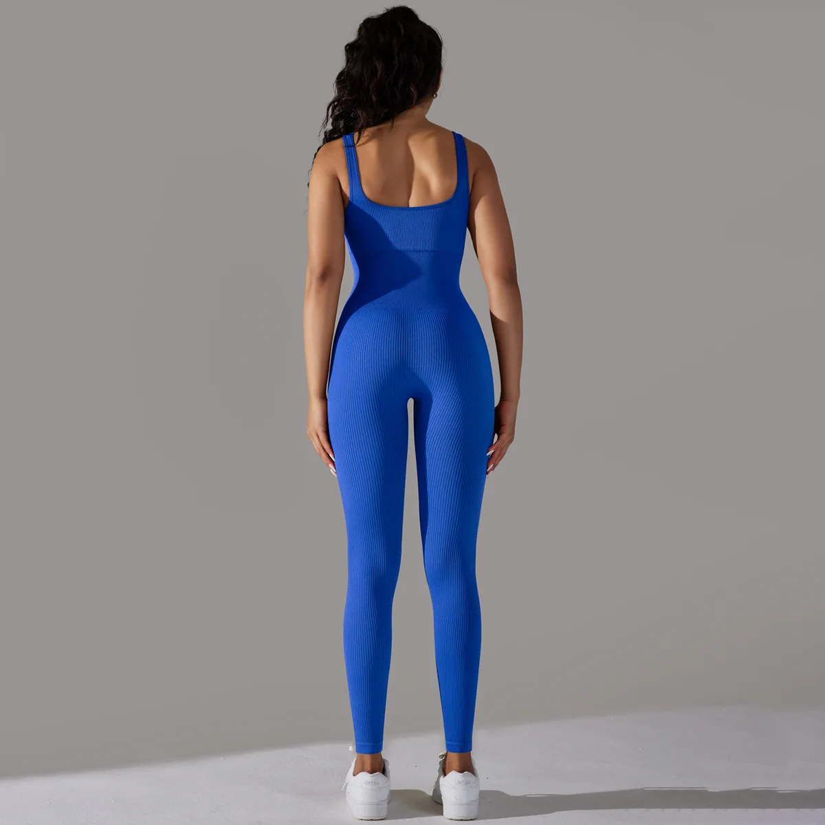 Seamless Rib One-piece Jumpsuit Sleeveless Sports Overalls Open Back Gym Workout Suit for Fitness Yoga Bodysuit Romper Outfits