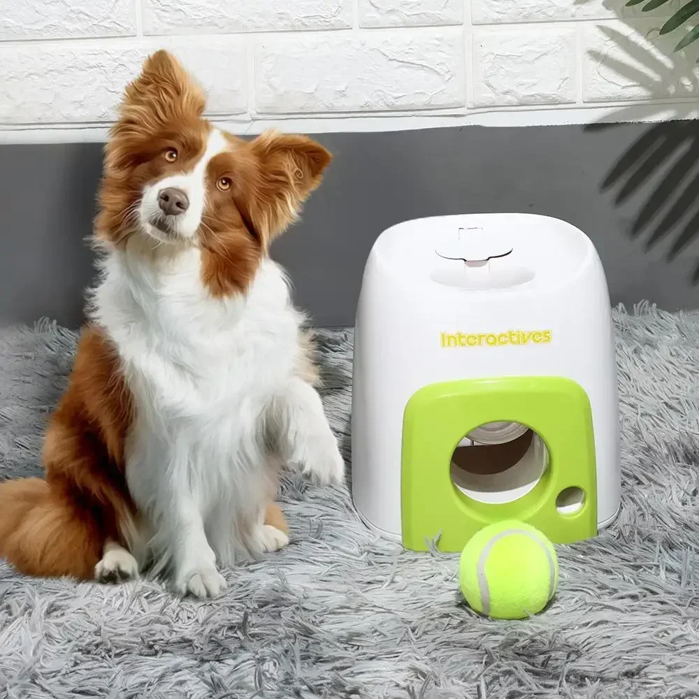 Dog Pet Toys 2 In 1 Tennis Launcher Automatic Throwing Machine Pet Ball Throw Device Interactive Pet Feeder Toy For All Size Dog