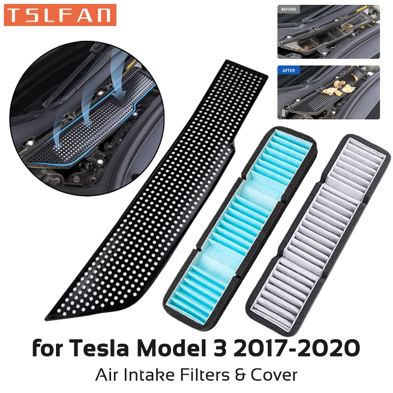 Filtry wlotu powietrza dla Tesla Model 3 2017-2020 Osłona kratki Wlot Wentylator Ochrona Wewnętrzna Zewnętrzna Ochrona Przepływu Akcesoria