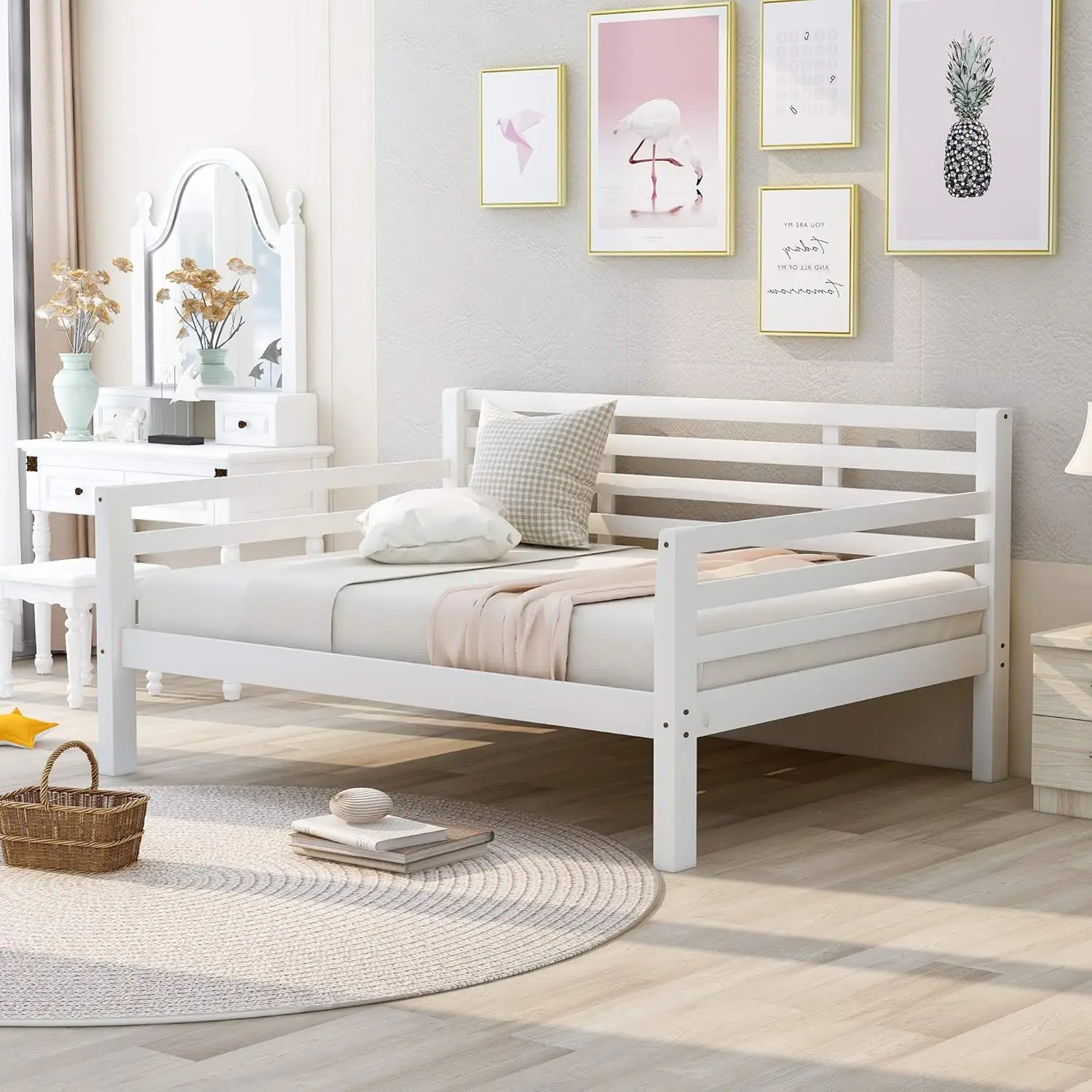 Wooden Full-Size Daybed Frame With Clean Lines, Twin Size Sleeping Bed Frame, No Box Spring Needed, Twin Bed Sofa Bed Frame For