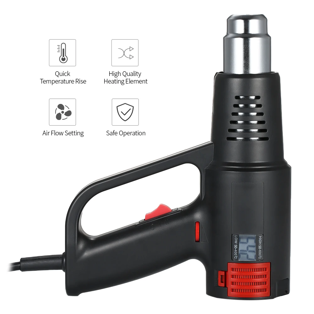 2000W Industrial Fast Heating Hot Air Gun LCD Digital Display Adjustable Temperature Handheld Heat Blower Electric Heat Gun