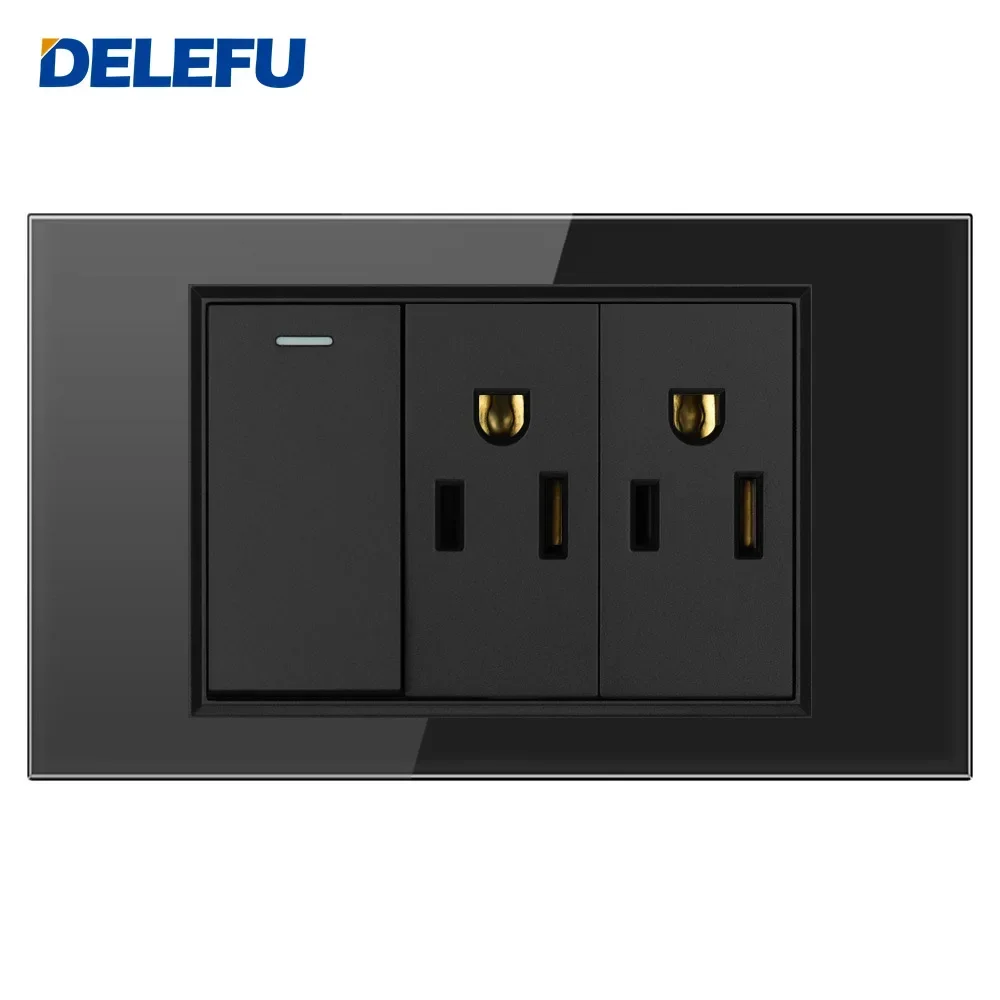 DELEFU Brazilian Italian US EU Standard Free Combination Function USB Type C Key DIY Switch Socket 118mm*72mm Black