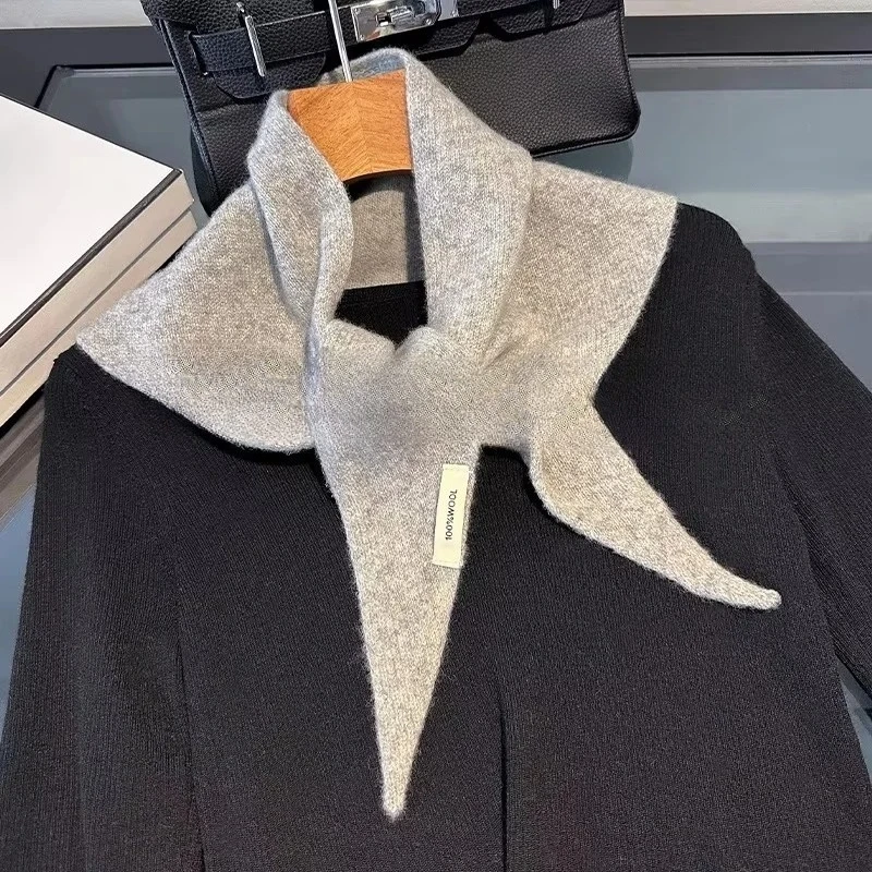 

Вязаный шарф женский, 100% шерсть, зимние теплые шарфы, яркий однотонный дизайн, утолщенная шаль, мягкий треугольный шарф из пашмины, новинка 2026 г.