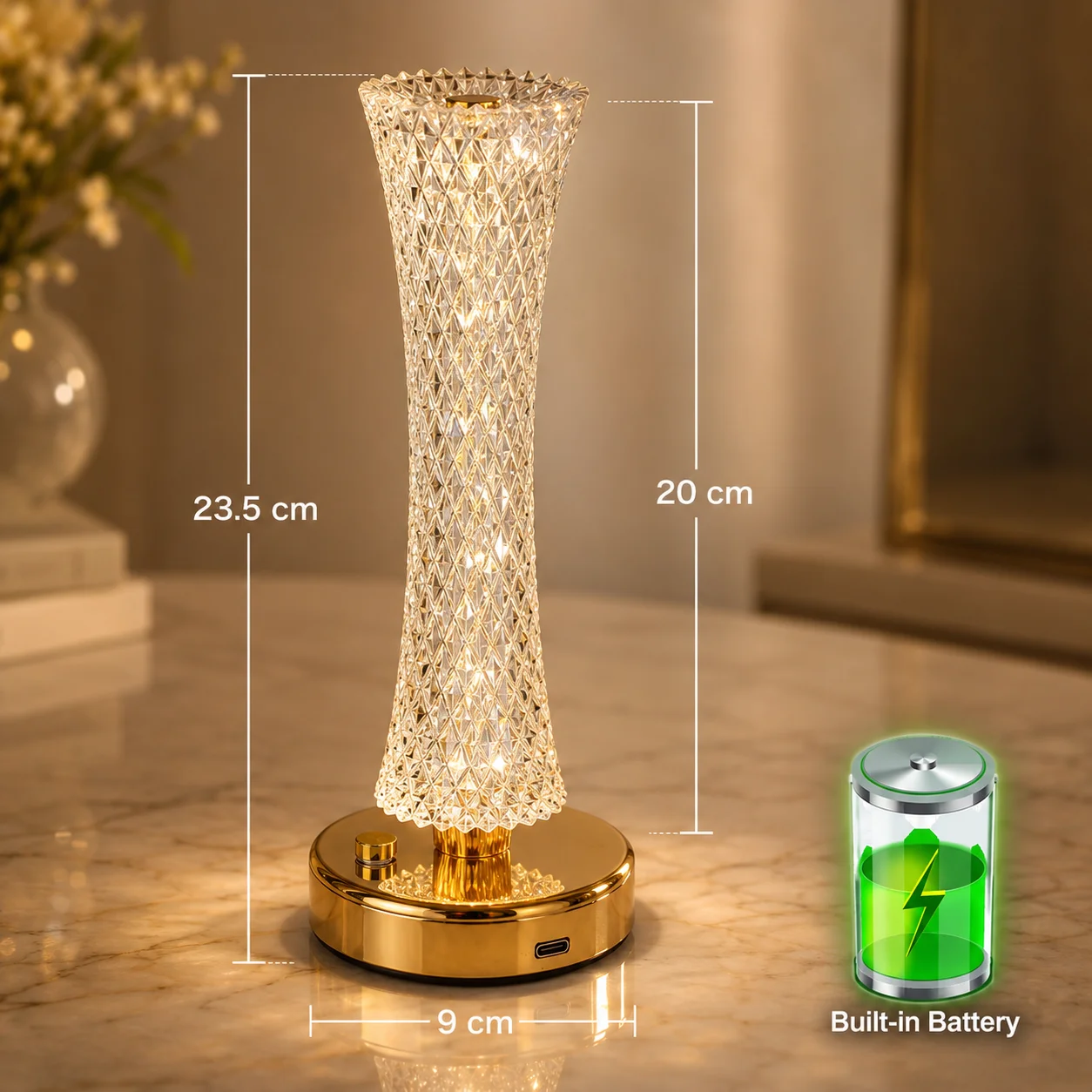Touch Dimming Crystal LED Table Lamp, Romantic Night Light, Modern Bedside Desk Light, Home Decor Gift