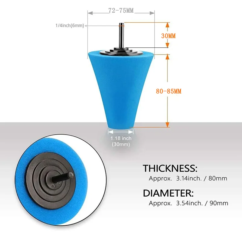 4 Pack Conical Polishing Sponge Set 80MM Bottom Polishing Ball Car Care with 6 mm Shaft Drill Sponge Rims Polishing