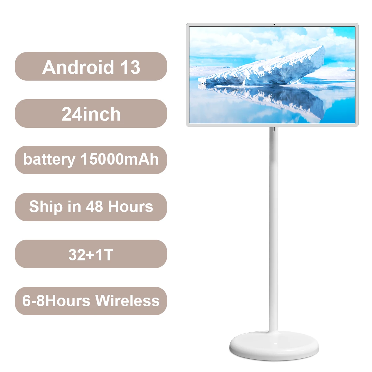 

24-Inch Smart Portable TV With Incell USB Wifi & Rotate Function LED Backlight White Cabinet For Online Study Work & Gaming