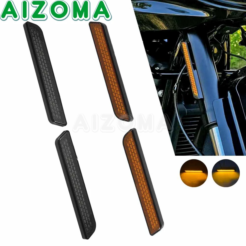 Warning Tape Reflective Decal Motorcycle Front Fork LED Turn Signal Light Side Running Lamp For Harley Street Glide FLHX FLHXSE
