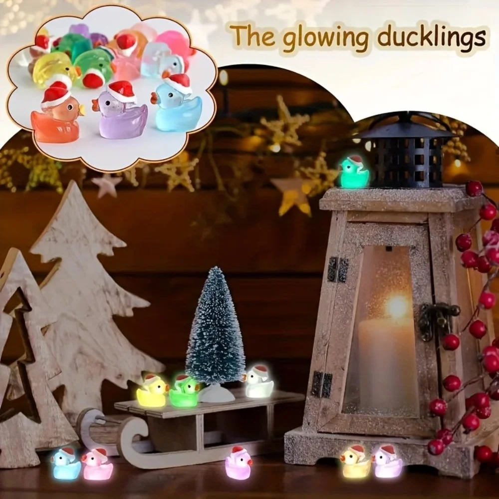 10/60 Stück Leuchtende Weihnachts-Miniatur-Enten mit Weihnachtsmannmützen, Aquarium-Deko, DIY-Bastelset für Weihnachtsfeiern und Partys – Detail 6