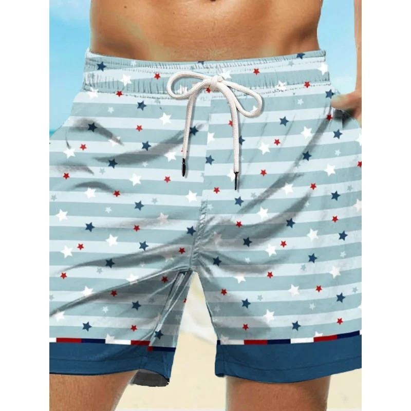 

Веселые плавки с рисунком маленькой звезды для мужчин, красочные полоски, короткие штаны с 3D принтом, летние свободные спортивные шорты в стиле Харадзюку для уличной доски