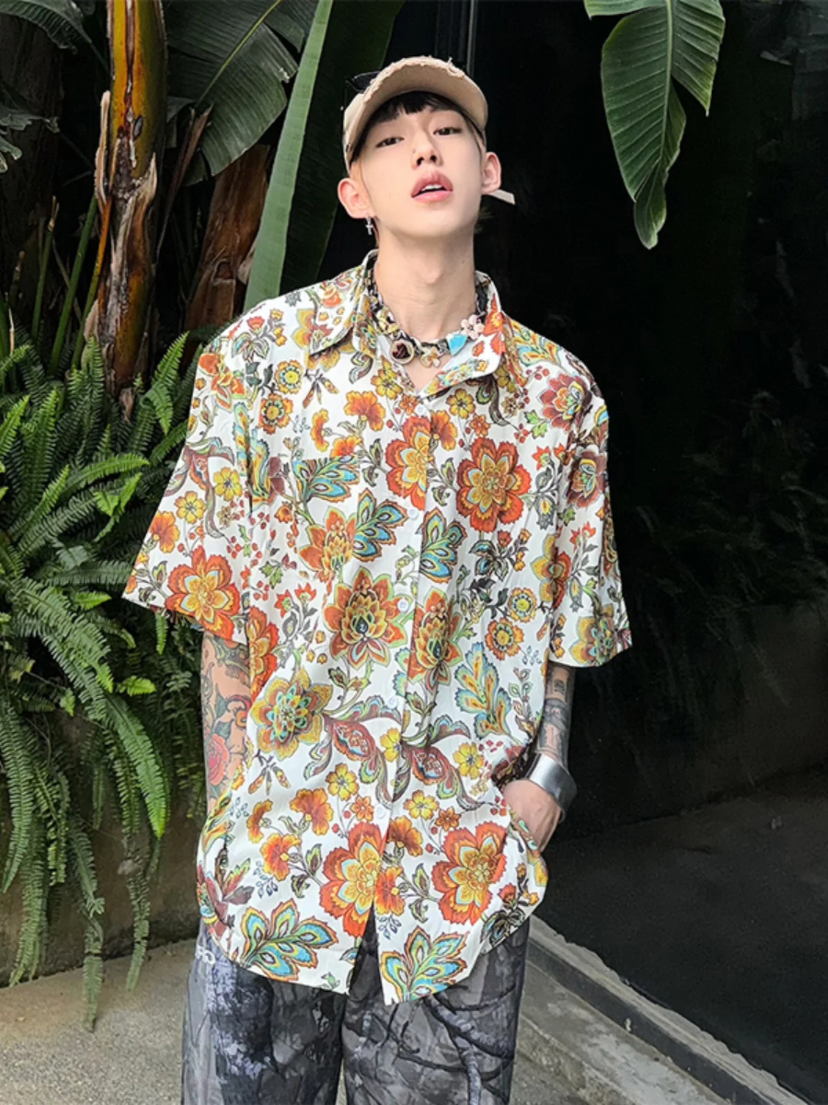 

Hawaii Print Casual irt ort Sve Men Summer Beach Vaion Lightweight Outerwear Loose Fit Youth Trend Summer Thin Coat
