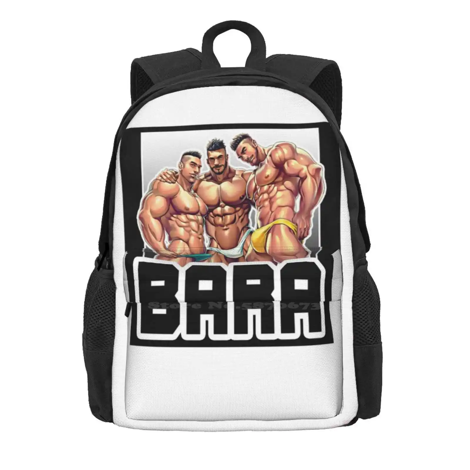 Bara ( White ) New Arrivals Unisex Bags Student Bag Backpack Bara Tiddies Gay Gym Gay Art Queer Art Lgbtq Gay Muscle Gay