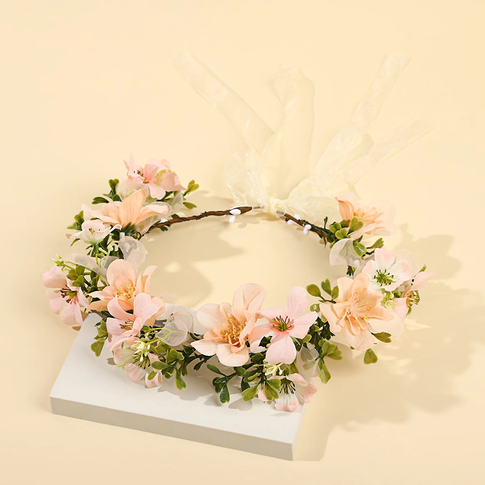 Symulacja wieniec girlanda z kwiatów opaska do włosów wstążka Noiva Decor opaska na głowę weselne przyjęcia ślubne ozdoby do włosów kwiatowa opaska do włosów wieńce — zdjęcie 7