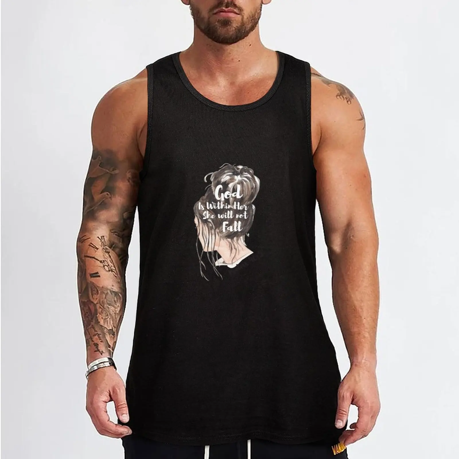 God is within Her She Will Not Fall Tank Top Men's singlets bodybuilding men clothes summer sleeveless man shirts