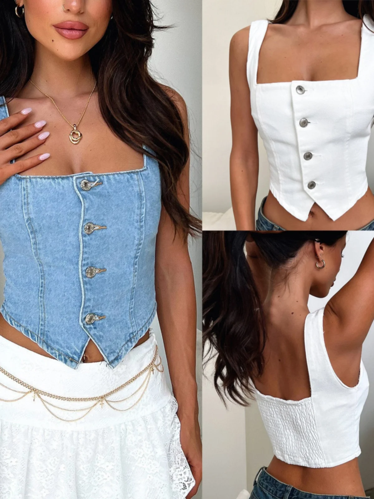 

Однотонный джинсовый топ, маленькая ковбойская майка, женский хлопковый жилет ort Sle, оригинальный дизайн, летняя мода 2024