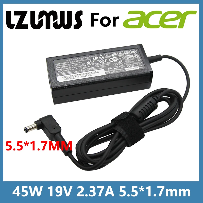 Adaptador de cargador para portátil ACER Aspire, 45W, 19V, 2.37A, 5,5x1,7 MM, E5-553, E5-573, E5-574, E5-575, Series, Notebook