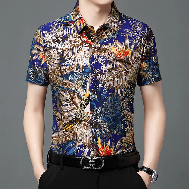 Beach Style Coolness Shirts For Men Short Sleeved 3D Print Trendy Summer Quality Silky Breathable Anti-Wrinkle Camisas De Hombre