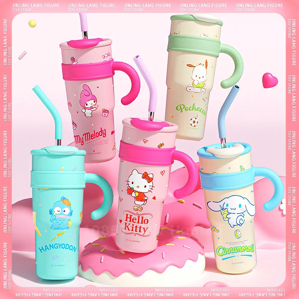 

1200ml Sanrio Cute Cartoon Insulated Water Bottle Hello Kitty My Melody Figure Large Capacity Straw Thermos Cup Kids Cup Gifts