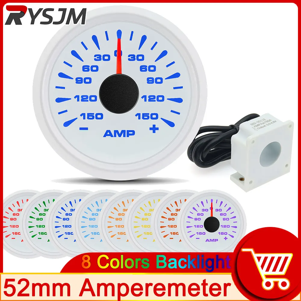 Auto AMP Meters ±150A 52mm Ammeter Ammeters Black Dial Amperemeters 9-32v Ampere Gauges with Sender Boat Car Volt Meters