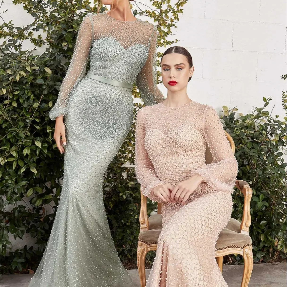 2023 Mermaid Long Sleeve Evening Dress Luxury Elegant Arabian Dubai Prom Ball Gown Beading Beads Tulle O Neck Belt Party Dresses