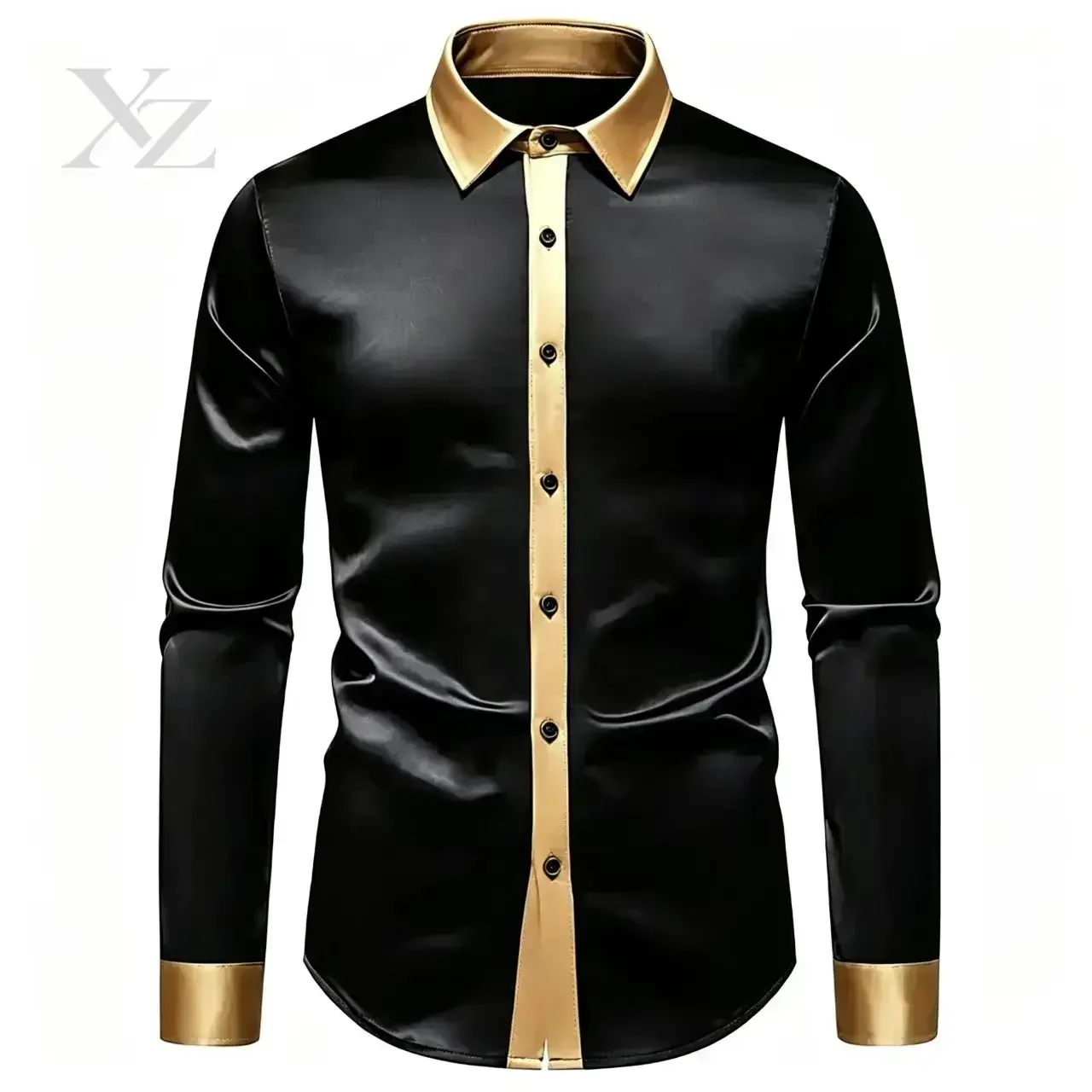Premium Smooth Satin Men's Long Sleeve Shirt – Dark Luxury Casual Top for Wedding, Graduation, Party & Business Wear