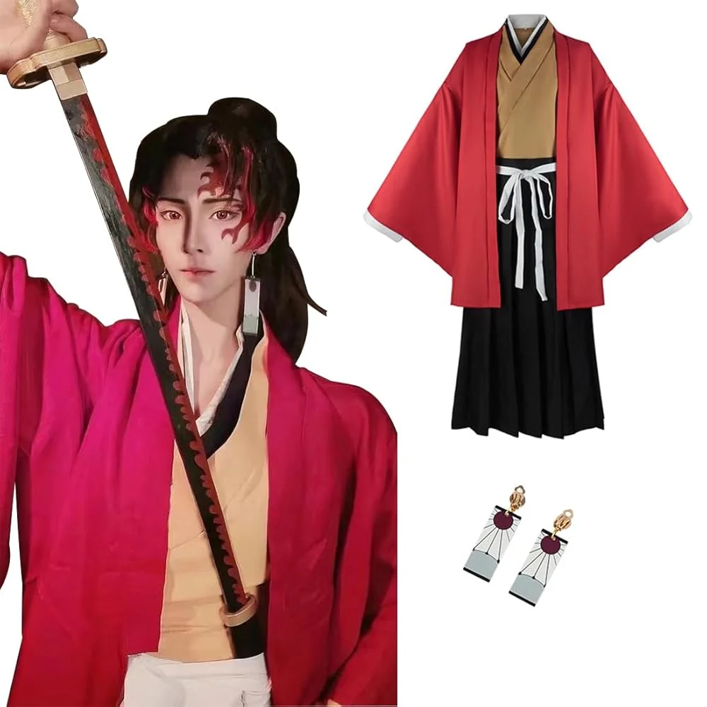 Disfraz de Anime para adultos Yoriichi Tsugikuni, conjunto de kimono para Cosplay de Halloween, juego de rol de televisión y película japonesa, juego de 5 uds para mujeres y hombres, fiesta