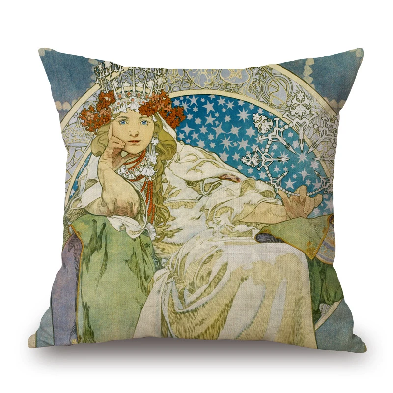 Alphonse Mucha Princess Painting Cushion Cover Beauty Poster Pillowcase Decorative Pillows For Sofa
