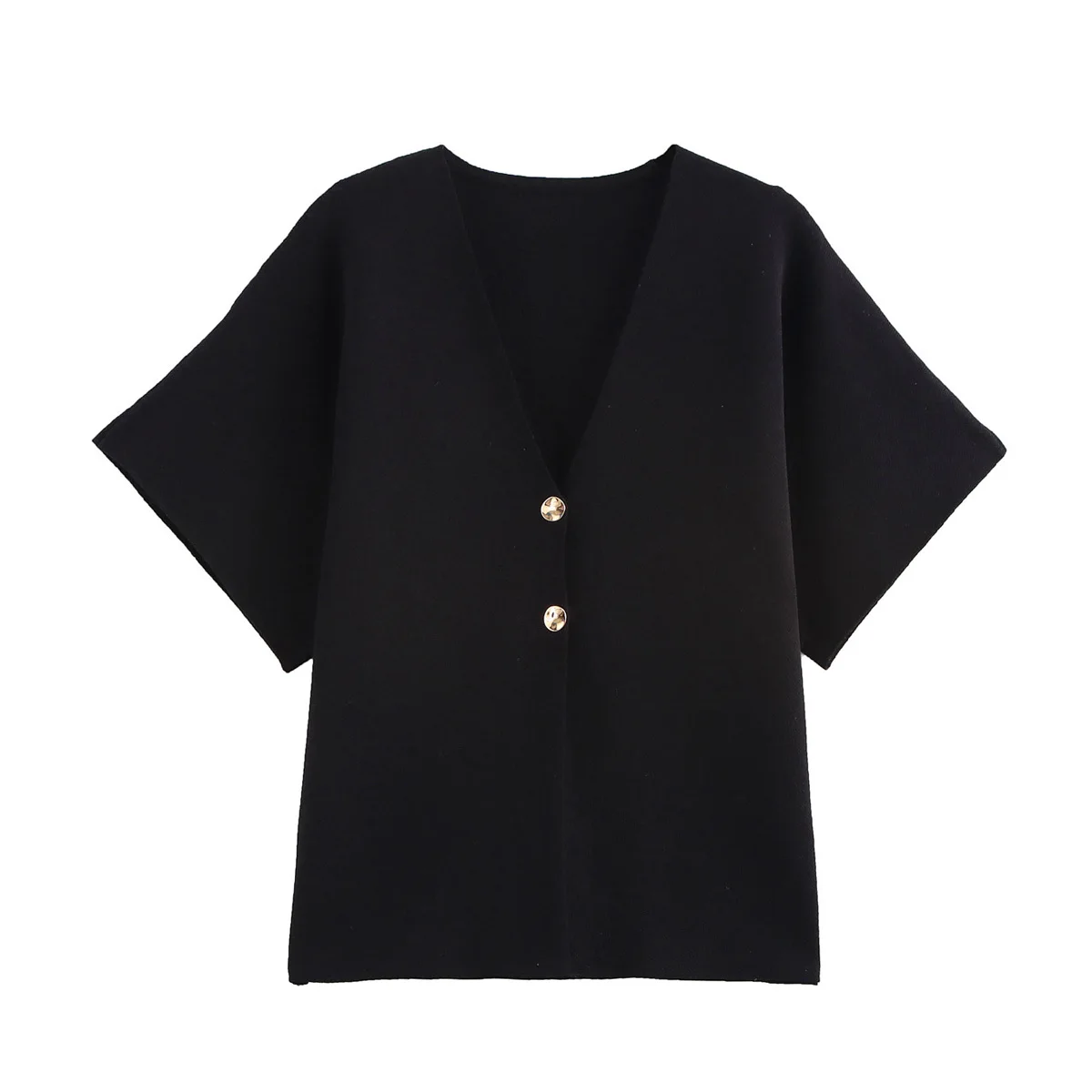 JNLEAOG Spring New Women's Faion Design Flat Needle ort Sve Knitted Sweater Straight Tube Polyester Fiber V-ne Button