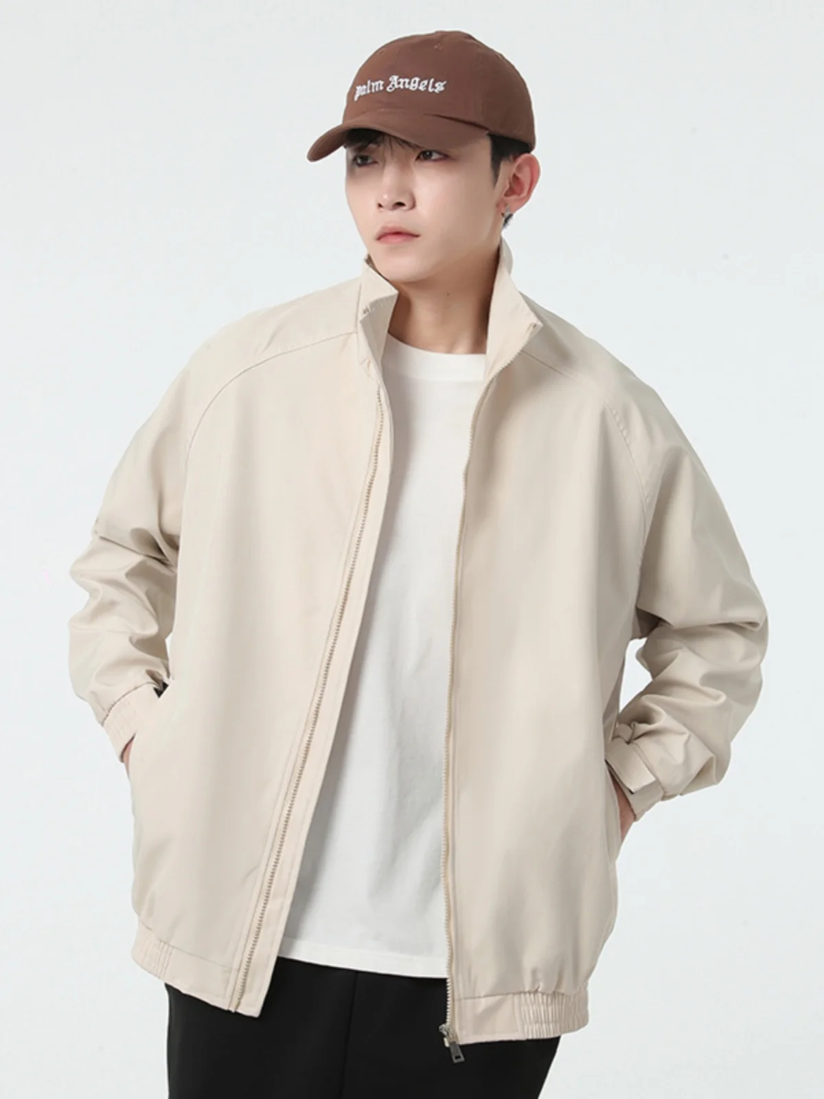 Loose Fit Japanese Style Casual Jacket for Men Pure Color Stand Collar Trendy Korean Version Spring Autumn Outerwear