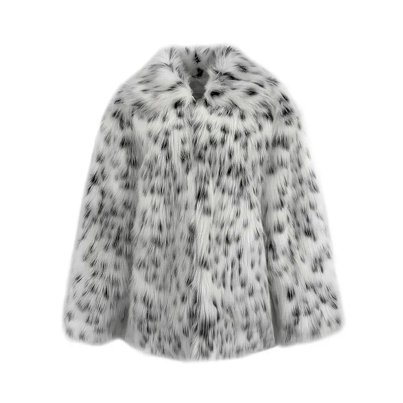 2022 Autumn and Winter New Black and White Spotted Leopard Fur Coat Women\'s Mid-length Imitation Fox Fur Young Coat