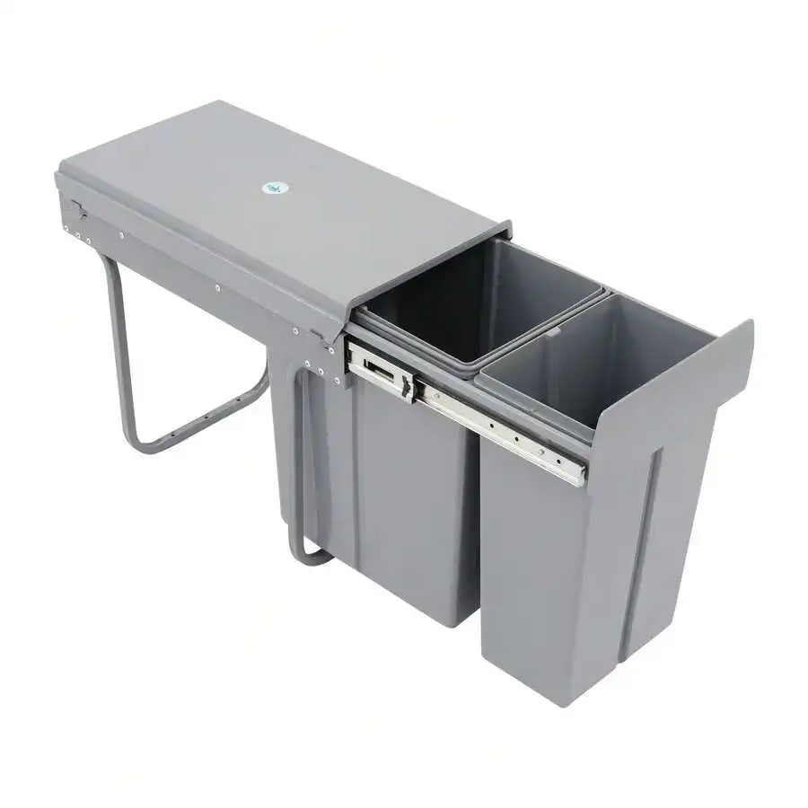 

Freestanding Grey Double Pull Out Under Cabinet Trash Can With Lid 10L + 20L