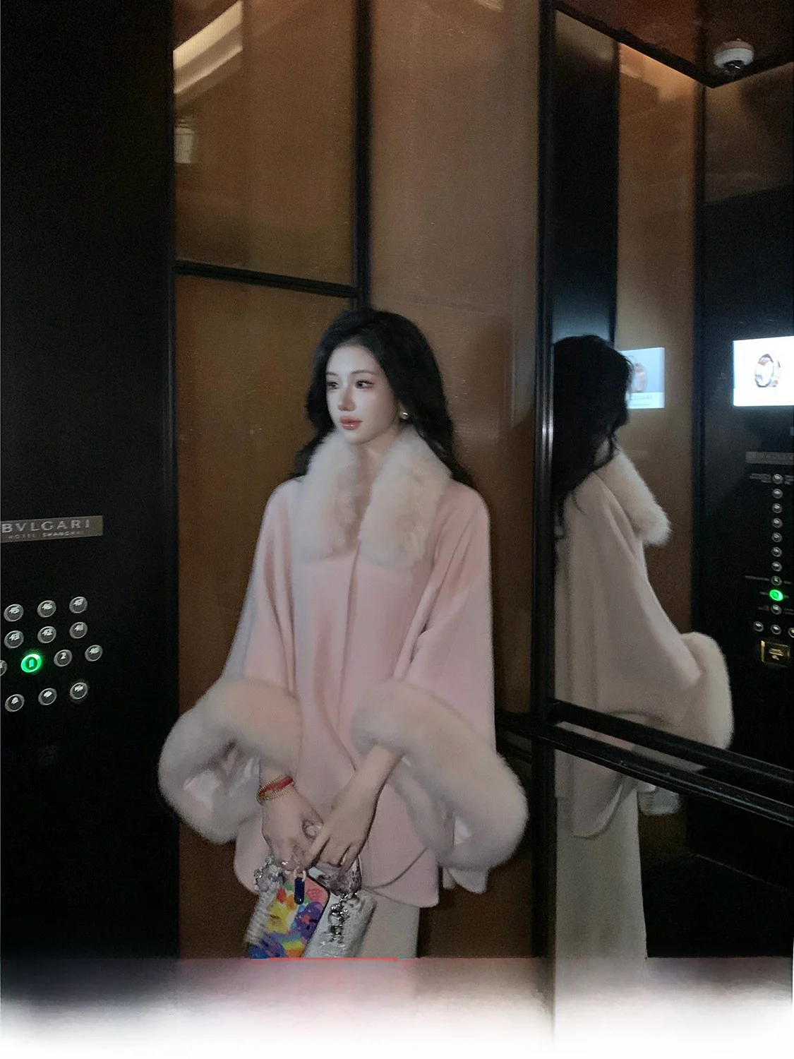 

Двустороннее шерстяное пальто Sy с меховыми манжетами, женская верхняя одежда, длинное пальто средней длины с круглым вырезом