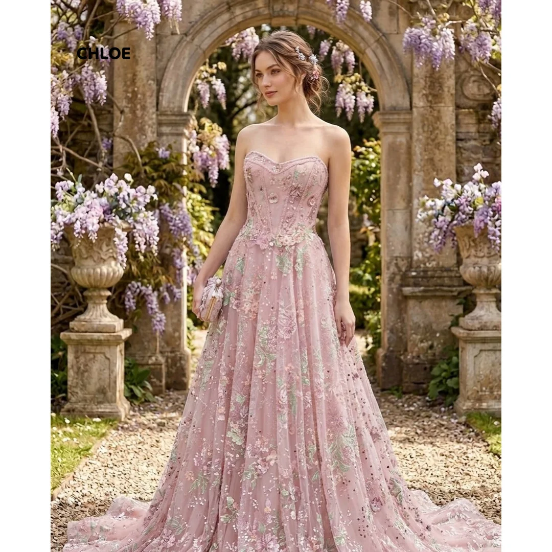 

Sleeveless Elegant Evening Dresses for Woman Luxury Elegant Party Dresses for Special Occasions Customized 3D Flowers Line A