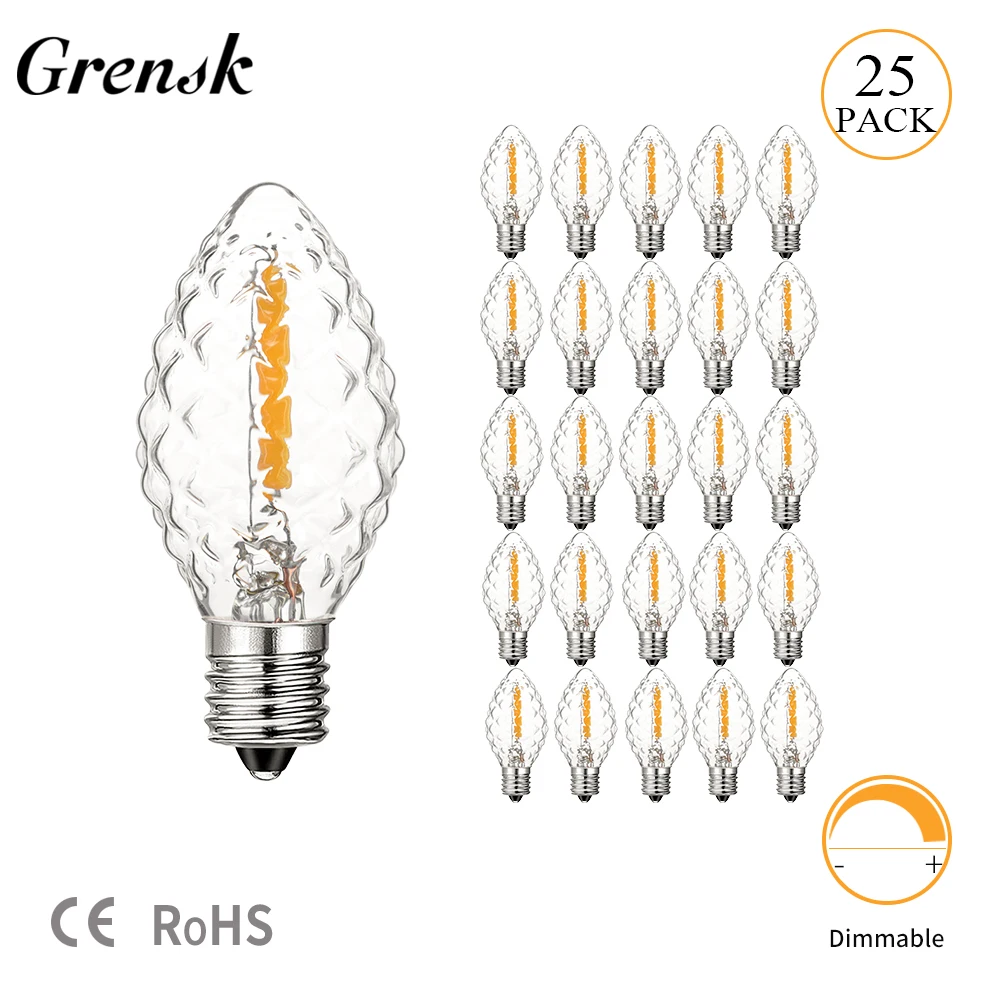 

Retro C7 Candle Led Bulb E12 Base Mini Lamp Clear Glass 0.5w 2700k Warm White Chandelier Pendant String Light Replacement Bulbs