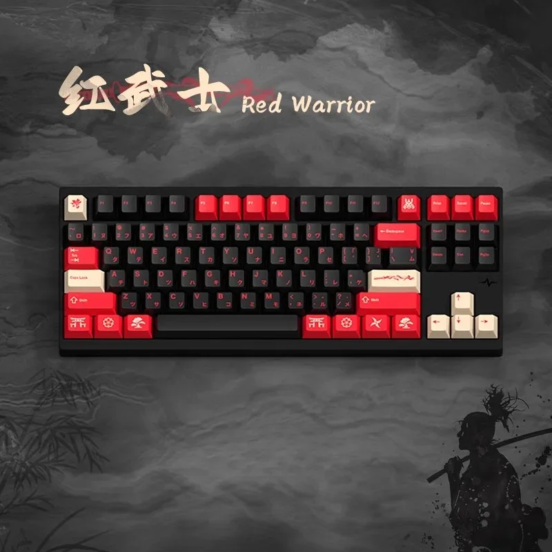 

Red Samurai Theme Keycaps Set 134key PBT Sublimation Cherry Profile Keycaps for Mechanical Keyboard Custom Keyboard Caps 80 87