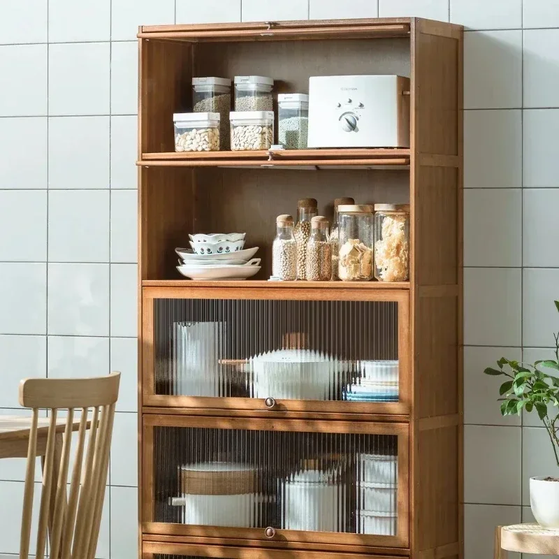Stable Kitchen Shelf Floor to Floor Multi-layer Storage Rack with Door Bowl Cabinet Storage Cabinet Microwave Rack Solid Wood