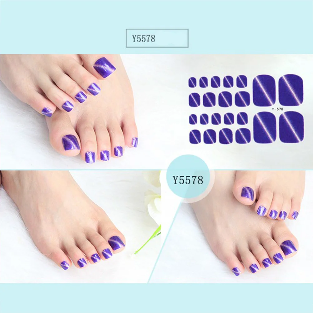 

5Pcs Cat Eye Toe Nail Stickers Sparkling Easy Peel Polish Strips Summer Beach Fake Nail Tips Sparkling Stickers