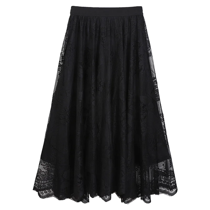 Gonna a vita alta in pizzo romantico Ele Gonna a trapezio con bottoni in puro colore primavera estate da donna con interno