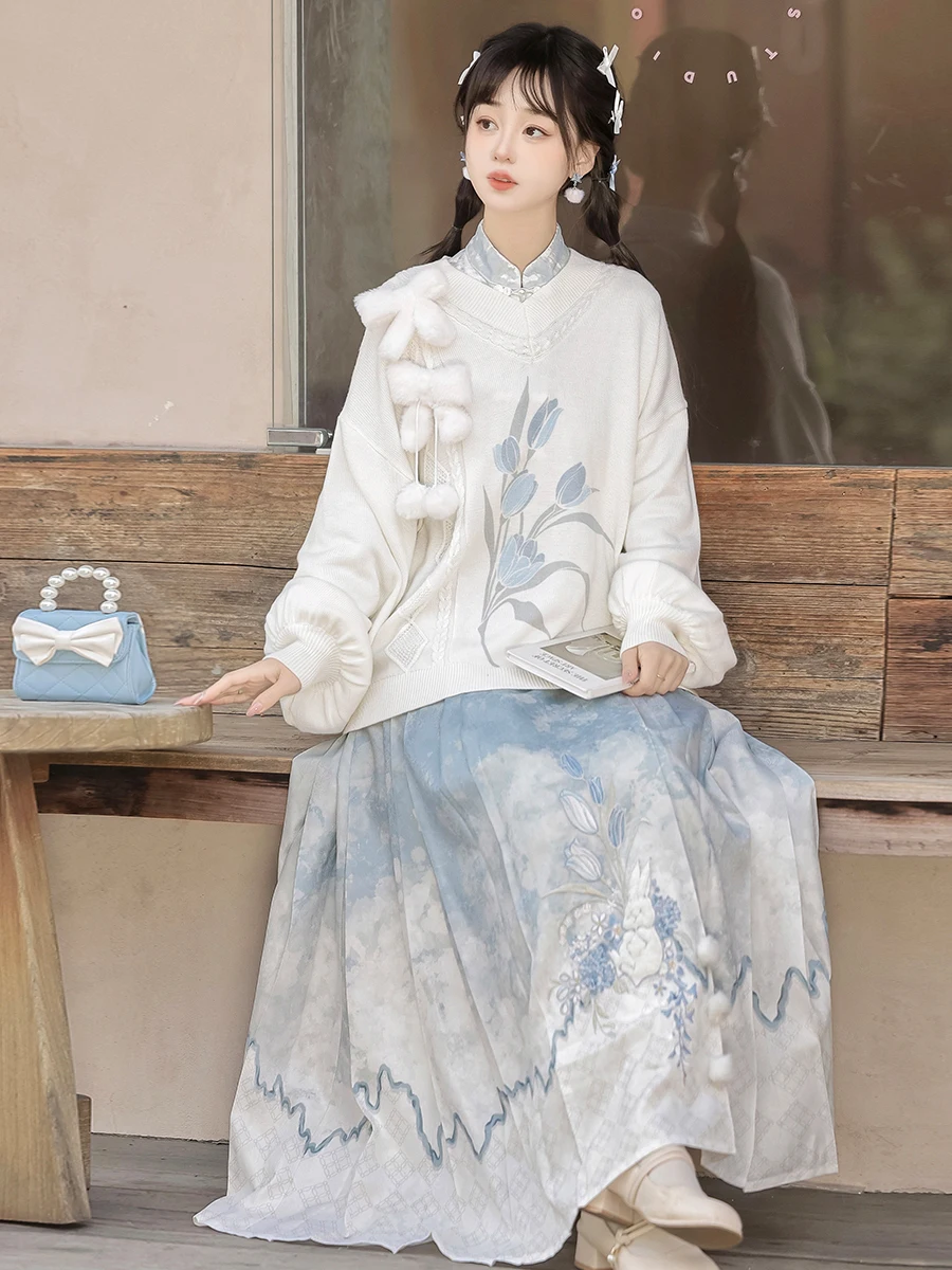 Designer's Gift Lolita Original Flower And Rabbit Hanfu Half Skirt Set For Women's New Chinese Style Half Skirt Set
