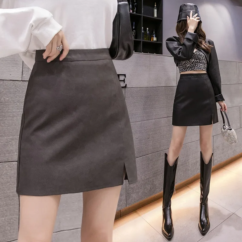 

Matte PU Skirt High Waist Slim A-Line Autumn Winter New Sle Women's Faion Wrap around Skirt Princ Sle Polyester...