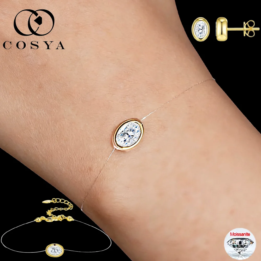 

COSYA 1CT комплект овальной огранки браслет/серьги с муассанитом для женщин S925 серебро 18-каратное золото D Lab Diamond леска ювелирные изделия для вечеринок