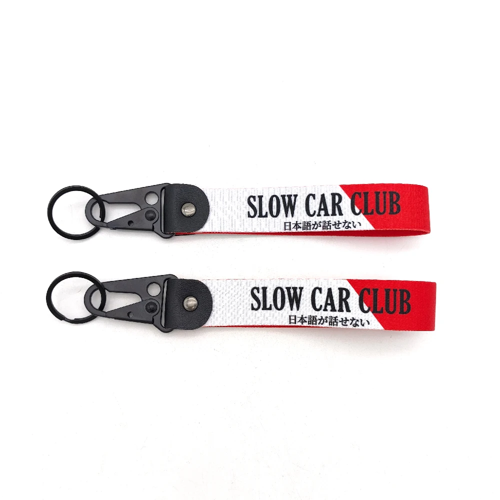 JDM Style Keyring Nylon Keychain SLOW CAR CLUB Key Tags Steel Spring Clip Lanyard Keychain Holder Car Motorcycle Accessories
