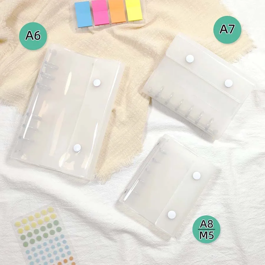 A6A7M5 Milk White Series Loose-Leaf Cover with Double Buckle Storage Card File in INS Style PVC Cover Notebook