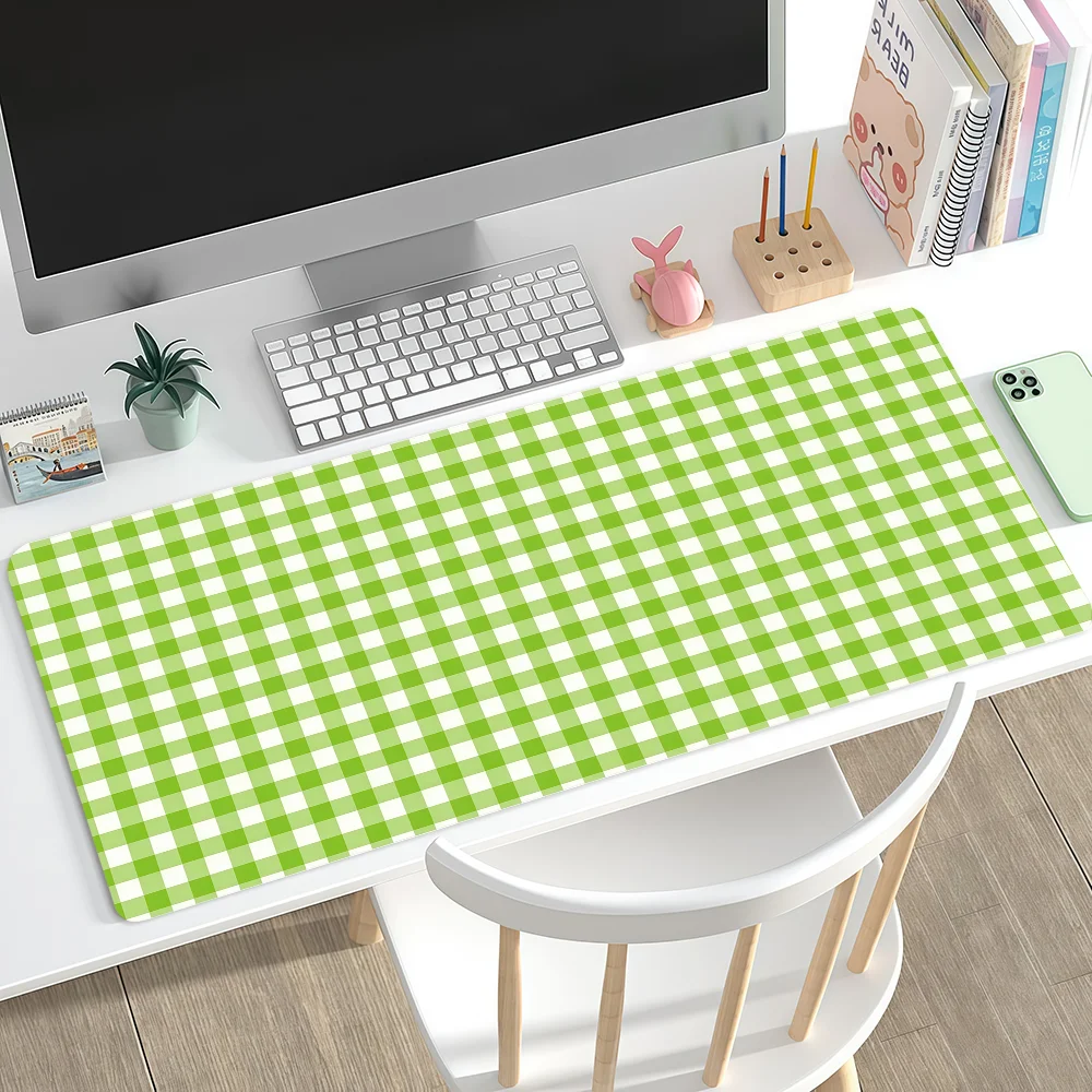 Nordic Fashion Green Pink Checker Stripe Mouse Pad Large Non-slip Lockedge Desktop Computer Desk Mat Keyboard MousePad Student